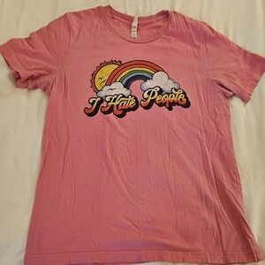 Pink Graphic T-Shirt with Rainbow Design